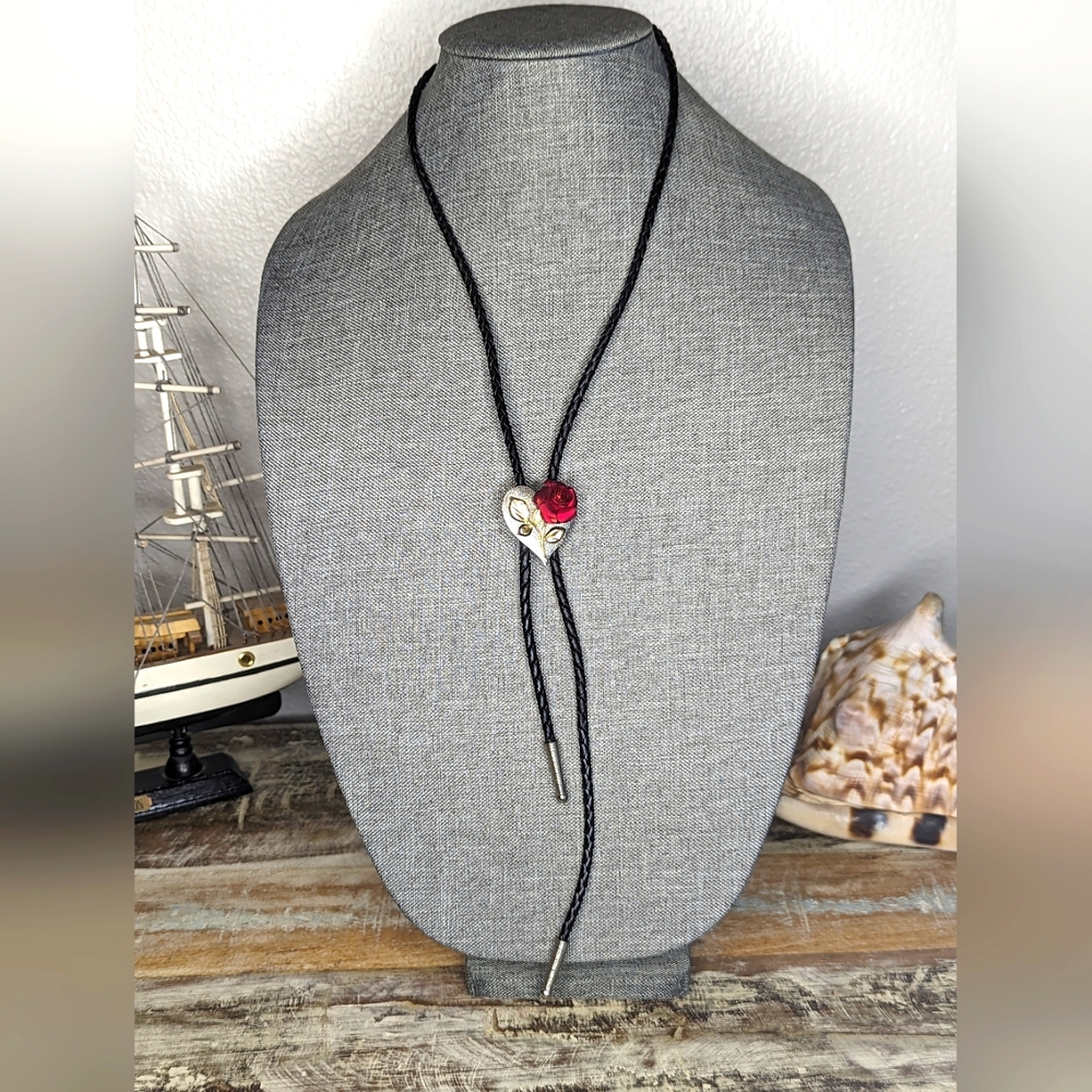 Made In The USA Braided Leather Rose Lariat